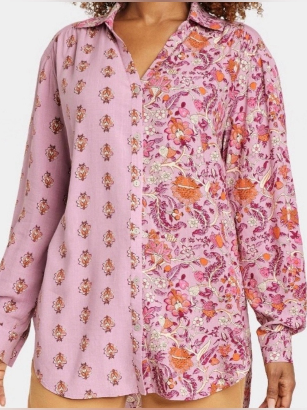 Knox Rose Floral Paisley Button-Down Long Sleeve Hi-Lo Hemline Shirt Women’s XXL